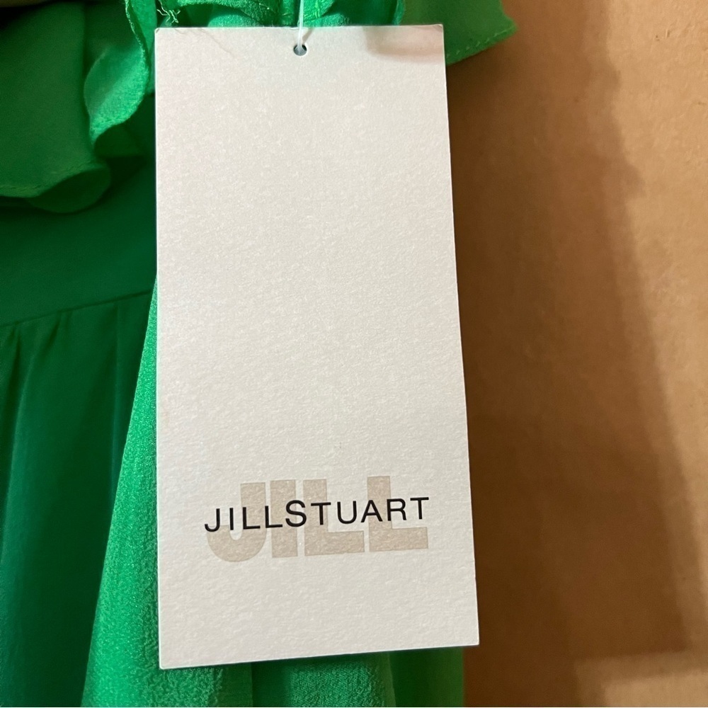 Jill Stuart | NWT One Shoulder Ruffle Silk Mini Dress Cocktail Green Size 10 - Picture 4 of 16